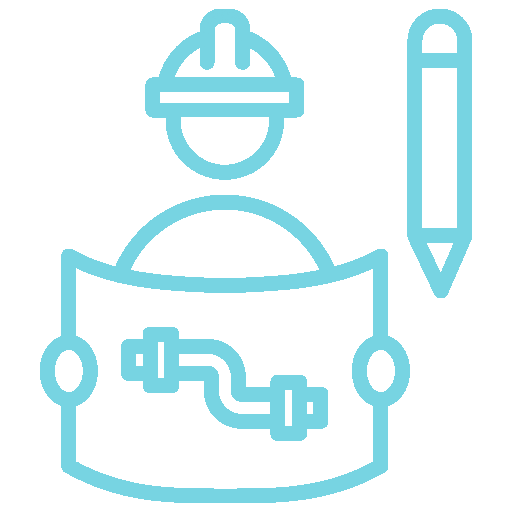 Construction engineer examining blueprints while holding a pencil